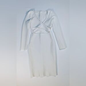White Long-Sleeve Cutout Bodycon Dress